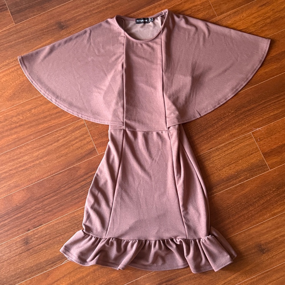 Mauve Cape-Sleeve Fit Flare Mini Dress